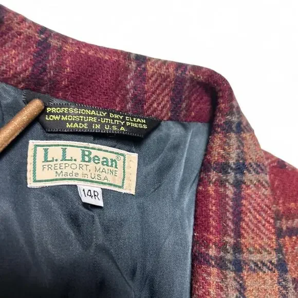 L.L. Bean Vintage 80s Wool Tartan Plaid One Button Blazer Jacket Womens 14R - Picture 5 of 6
